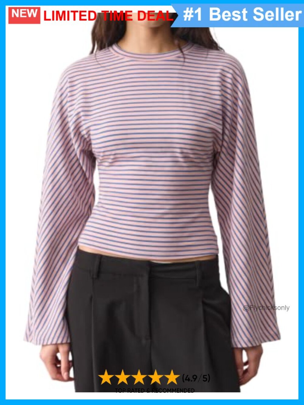 QINSEN Women's Crew Neck Long Sleeve Cinched Waist Stretch T-Shirt